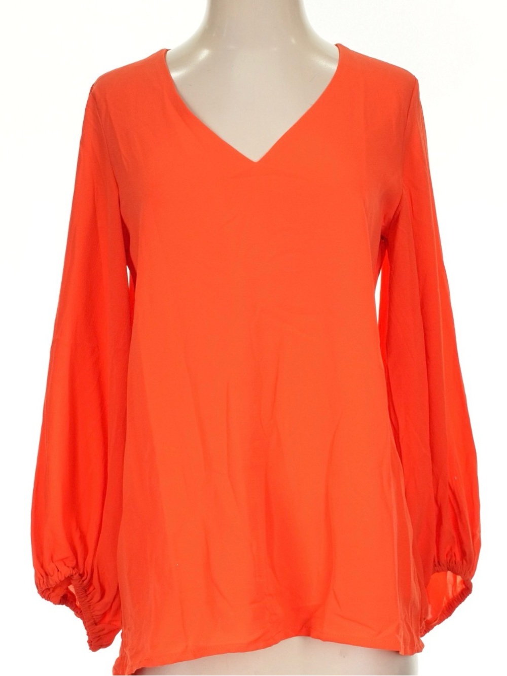 NEW Boutique Bright Orange V-Neck Long-Peplum Sleeve Blouse-
